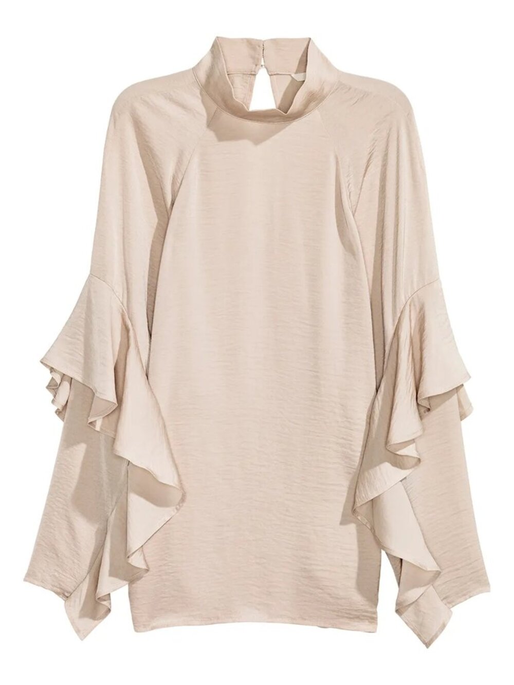 H&M Cream Ruffle Sleeve High-Neck Blouse - Picture 2 of 2